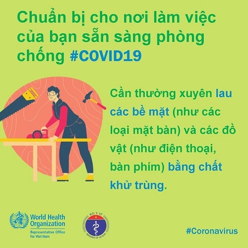 Giữ gìn nơi làm việc sạch sẽ và vệ sinh để phòng chống bệnh Covid-19.