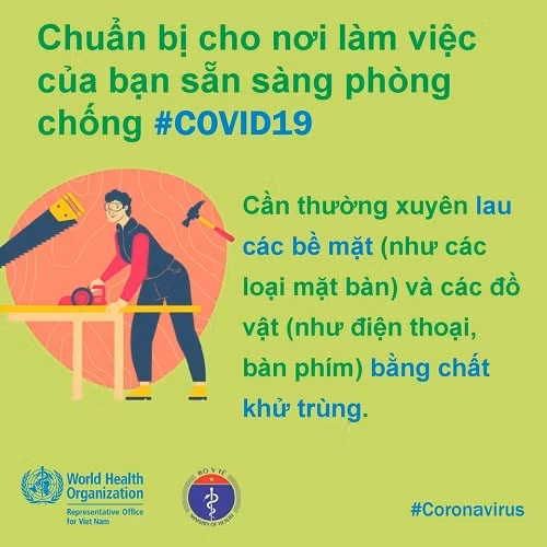 Giữ gìn nơi làm việc sạch sẽ và vệ sinh để phòng chống bệnh Covid-19.