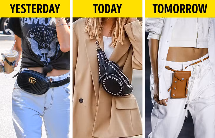 Túi hình bầu dục: Đây là một xu hướng khác từ các thập niên 90 (giống như túi lưới và kẹp tóc). Những chiếc túi này bắt đầu bị lãng quên vào mùa hè 2019.