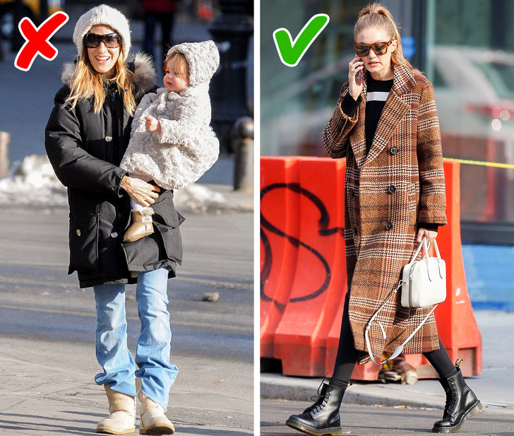 Bốt Ugg: Nhiều người yêu thích loại bốt Ugg vì loại ủng này làm cho họ cảm thấy thoải mái, giống như họ đang đi dép lê. Tuy nhiên, đế giày hoàn toàn bằng phẳng không tốt cho sức khỏe của đôi chân bạn - tải trọng ở lưng sẽ tăng lên khi đi những đôi giày này. Bên cạnh đó, chúng không hợp thời trang thời nay nữa.