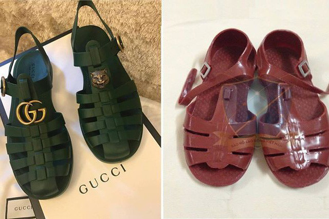 Trước đây, không ít lần Gucci bị ném đá không thương tiếc vì bán hàng hóa bình thường với giá đắt đỏ. Hãng này từng ra mắt mẫu sandal giống hệt đôi dép rọ của Việt Nam có giá lên tới 11 triệu đồng. Hình ảnh thực tế từ mẫu sandal cao cấp đặt cạnh mẫu dép nhựa của Việt Nam. Ảnh: We25.