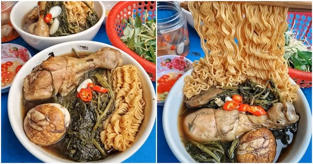 Mì gà tần: Đây là món ăn ngon Hồ Tây tuyệt vời cho buổi chiều đói. Gà tần ngải cứu ở đây là nguyên một cái đùi gà ăn đã miệng.