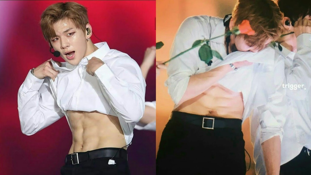 Kang Daniel cũng có màn vén áo khoe cơ bụng 6 múi cực phẩm khiến fan “xịt máu mũi”.