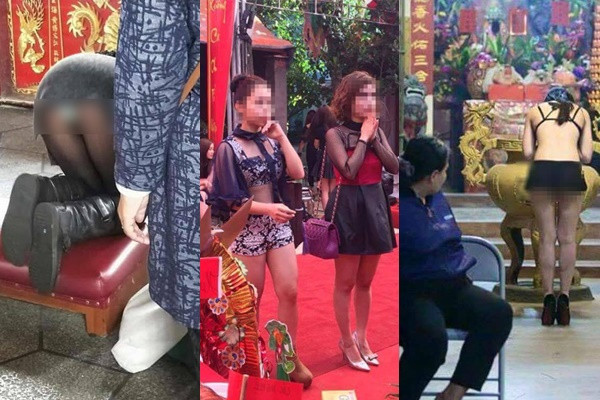 Dù bị lên án rất nhiều song tình trạng ăn mặc hở hang khi ra ngoài, đặc biệt là đến chốn linh thiêng vẫn tái diễn không ít lần. Ảnh: Vietnamnet.