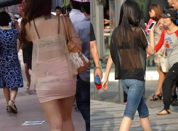 Trang phục mỏng tang lẽ ra chỉ nên mặc trong phòng ngủ nay lại ngang nhiên xuất hiện giữa phố khiến nhiều người "nhức mắt". Ảnh: Internet.