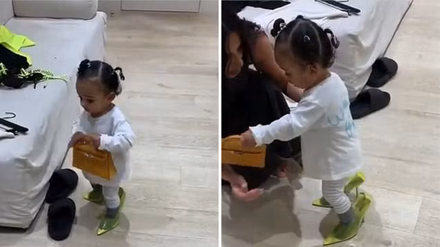 Khi còn chập chững những bước đi đầu đời, bé út nhà Kim đã 'chơi lớn' khi xài hẳn túi Hermes đắt tiền.