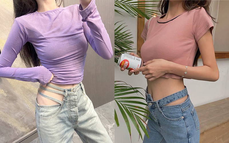 Ngoài chiếc quần đính xích hai bên hông, các cô gái Trung Quốc cũng nhiệt tình lăng xê những dáng quần jeans cắt khoét táo bạo khác.