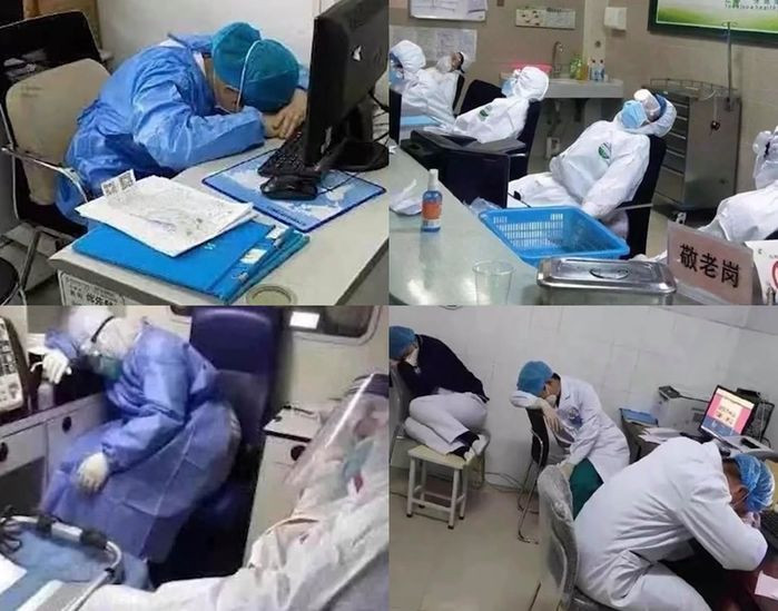 Bệnh nhân đông, bệnh viện không đủ sức chứa khiến cho đội ngũ bác sĩ, y tá ở tâm dịch Vũ Hán (Trung Quốc) bị quá tải, làm việc hết công suất đến mệt lả.