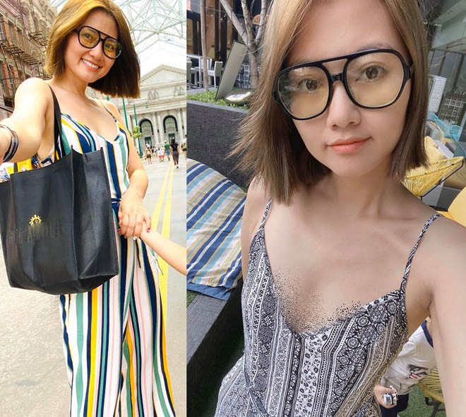 Phong cách đời thường phóng khoáng của Ngọc Lan với váy 2 dây, không mặc nội y.