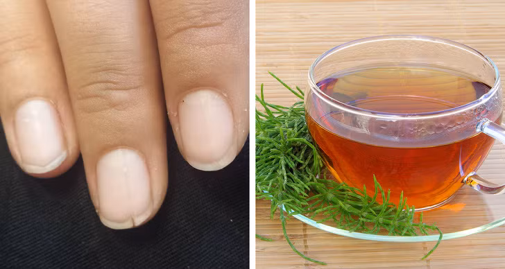 Uống trà đuôi ngựa: Trà đuôi ngựa được chứng minh là có chất chống oxy hóa và đặc tính chống viêm. Uống 2 tách trà thảo mộc đuôi ngựa là một cách đơn giản và dễ dàng để duy trì móng tay chắc khỏe và giữ cho chúng không bị giòn gãy.