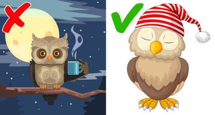 Uống cà phê vào buổi tối: Nguyên tắc là bạn chỉ nên uống cà phê cách giờ đi ngủ khoảng 6 giờ nếu không, caffein có thể gây hại giấc ngủ. Bên cạnh đó, nhiều nghiên cứu cũng chứng minh axit chlorogenic, hợp chất trong cà phê, có thể gây tăng cân. Hãy thử thay thế cà phê bằng trà thảo dược hoặc nước ấm.