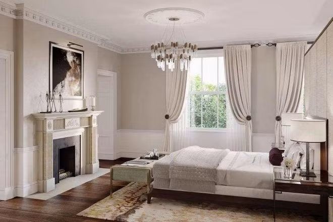 Nội thất biệt thự được thiết kế theo phong cách hiện đại và tinh tế với tông màu chủ đạo xám và trắng.