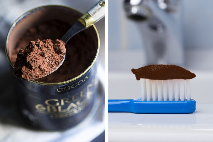 6. Bột ca cao: Trộn bột ca cao với dầu dừa hoặc nước. Khuấy chúng thành bột nhão. Đánh răng như bình thường với hỗn hợp này. Đây là một trong nhiều cách giúp bạn có hàm răng trắng sáng ngay tại nhà, vừa tiết kiệm lại vừa hiệu quả, không nên bỏ qua.