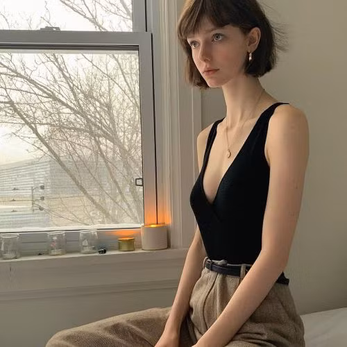 Chiếc áo khoét cổ sâu phối với quần ống rộng tôn lên vẻ đẹp gợi cảm của "nữ thần trong game".