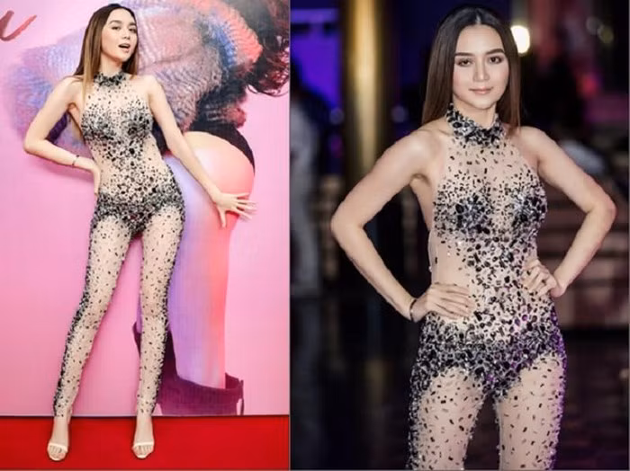 Thiều Bảo Trang cũng khiến dân tình "phát sốt" khi lựa chọn trang phục màu nude đính hạt dễ gây hiểu lầm.