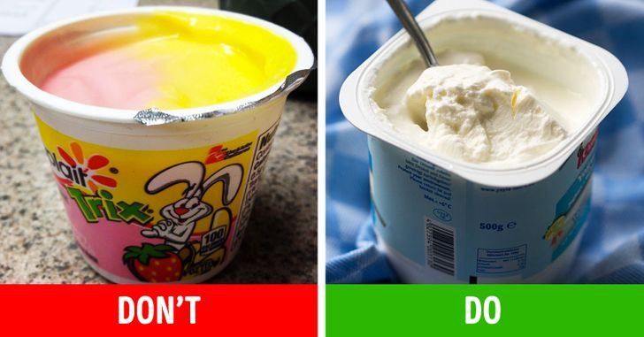 Sữa chua có đường, đặc biệt là sữa chua ít béo vẫn có thể khiến bạn cảm thấy đói. Thay vào đó, hãy chọn sữa chua nguyên chất hoặc sữa chua Hy Lạp chứa hàm lượng protein cao hơn nên sẽ giúp bạn no lâu, bớt thèm ăn, có đủ năng lượng hoạt động, duy trì cơ bắp.