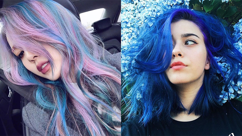 Một chút biến tấu với tóc highlight xanh hồng hoặc nhuộm tông xanh sáng khiến bạn cá tính hơn hẳn.