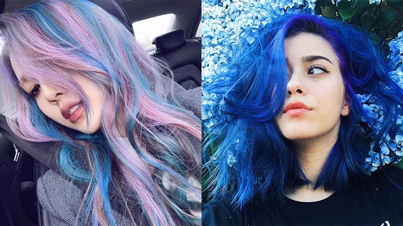 Một chút biến tấu với tóc highlight xanh hồng hoặc nhuộm tông xanh sáng khiến bạn cá tính hơn hẳn.