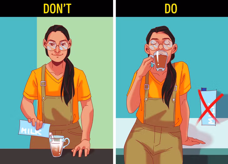 Đừng uống trà với sữa: Một số người trong chúng ta thích uống trà với sữa để giảm cảm giác thèm ăn vào ban đêm, nhưng theo khoa học, đây không phải là một ý tưởng tốt. Các nhà nghiên cứu nói rằng trà chứa hàm lượng hợp chất cao giúp giảm béo. Protein trong sữa bò bò loại bỏ khả năng chống béo này trong trà. Vì vậy, chúng ta không nên kết hợp hai thực phẩm này với nhau.