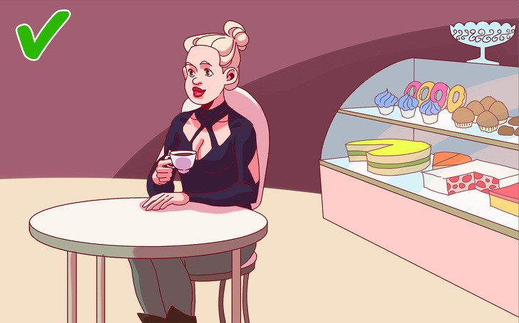 Ngồi quay lưng lại với đồ ăn khi đi ăn ngoài: Điều này có vẻ đơn giản, nhưng nhiều người trong chúng ta vẫn không làm được. Nếu bạn sẽ ngồi trước một chiếc bánh đẹp trong một thời gian dài, ham muốn ăn bánh sẽ tăng lên. Tốt hơn là ngồi trong một nhà hàng hoặc một quán cà phê thì hãy quay lưng về phía đồ ăn.