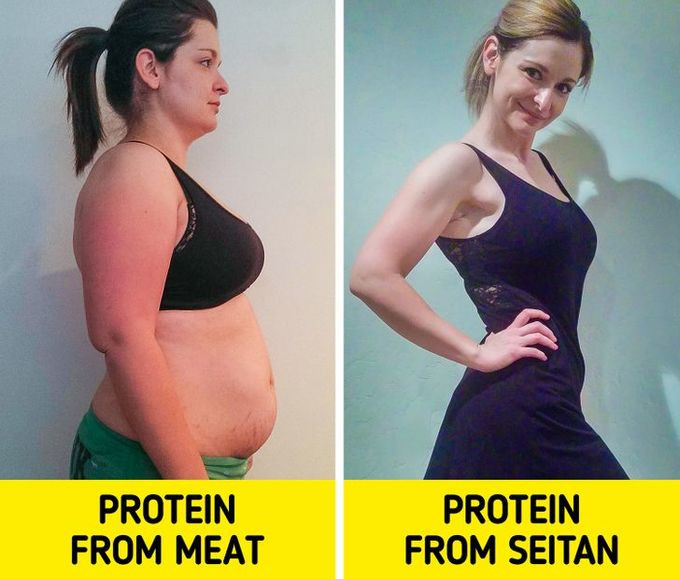 Dùng protein từ seitan: Seitan là một sản phẩm thuần chay được các nhà khoa học và chuyên gia dinh dưỡng khuyên dùng vì hàm lượng protein cao và giàu giá trị dinh dưỡng cho sức khoẻ. Seitan là thành phần đạm của bột lúa mì, thường dùng làm thực phẩm chay. Bột mì sau khi nhào với nước rồi bỏ phần tinh bột thì sẽ có phần đạm sót lại. Phần đạm này sau đó đem hấp hoặc luộc rồi có thể dùng thay thế thịt trong các món chay ở Đông Á.