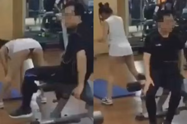 Diện đồ tập gym quá ngắn, cô gái để lộ vòng ba khiến người chứng kiến ngượng ngùng quay mặt đi.