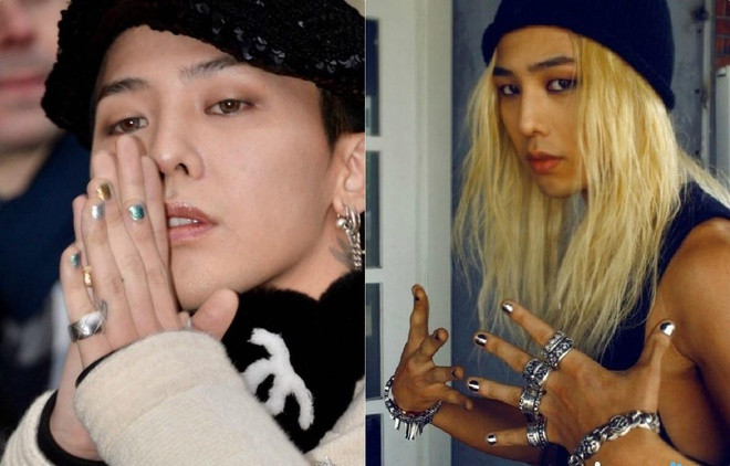 Là một tín đồ thời trang nổi tiếng, G-Dragon luôn dẫn đầu trong các xu hướng làm đẹp lập dị. Anh chọn bộ móng ánh kim trong bộ ảnh quảng cáo cho đôi giày Nike Air Max.