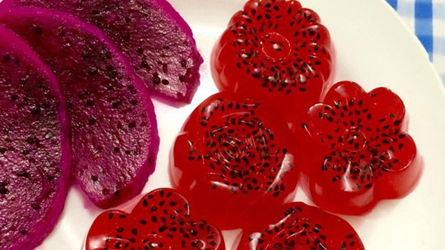 Đun nhẹ gelatine với một chút nước cho tan hết rồi đổ vào khuấy đều với thanh long đã xay. Cho phần bột báng đã chuẩn bị từ bước 1 vào ly. Đổ phần thanh long vào, sau đó giữ lạnh trong ngăn mát của tủ lạnh cho đến thạch đông lại là có thể dùng được. Ảnh: Internet. Video "Chế biến món ngon từ nấm đông cô". Nguồn: VTC.