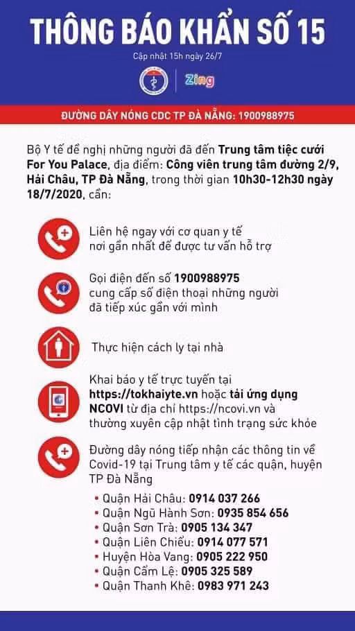 Bo Y te thong bao tim nguoi lien quan den benh nhan COVID-19 tai Da Nang