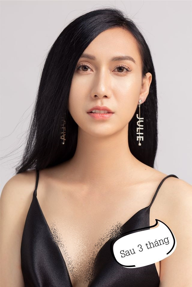 Đến tháng thứ 3, cô đã tự tin diện các trang phục gợi cảm và trang điểm xinh như bao cô gái khác.