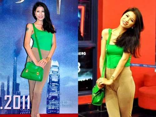 Người mẫu Trang Trần cũng bị lộ phần nhạy cảm trên cơ thể vì diện trang phục bó sát quá đà.