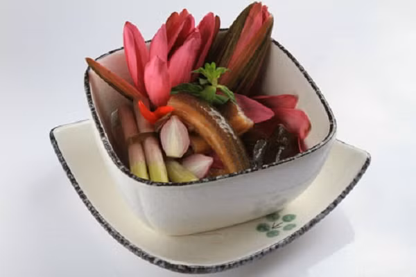 Hoa súng: Cũng gần như hoa điên điển, hoa súng cũng đã được người dân miền sông nước dùng làm chế biến thành rất nhiều đồ ăn ngon. Những bông hoa súng sẽ có tước vỏ, cắt khúc khoảng chừng 2 đốt ngón tay để làm rau sống ăn kèm lẩu mắm hoặc trộn gỏi tôm thịt, nấu canh chua với cá đồng, ngâm giấm làm dưa… đều rất hấp dẫn.