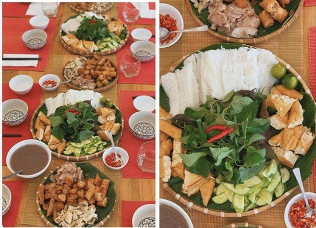 Cách đây không lâu, Hà Tăng từng làm dàn sao Việt trầm trồ khi đăng tải hình ảnh "bữa tiệc" bún đậu ở nhà mình. Rất nhiều mẹt bún đậu được xếp dọc trên bàn, thức ăn được đặt trên lá chuối rồi đặt vào mẹt trông đậm chất truyền thống. Cách trang trí bún, đậu, rau thơm, dưa leo, ớt, quất... đi kèm cũng được sắp xếp không khác gì ngoài tiệm. Ảnh: IG. Mời độc giả theo dõi video "Chế biến món ngon từ nấm đông cô". Nguồn: VTC.