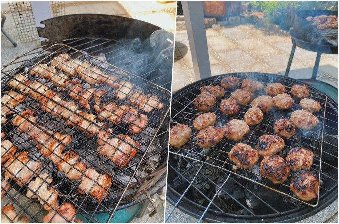 Nguyên liệu chính của món ăn vẫn là thịt ba rọi (ba chỉ) và nạc vai heo. Thịt ba rọi rửa sạch, thái từng miếng vừa ăn, đem ướp với gia vị. Thay vì dùng lò, nữ diễn viên Bỗng dưng muốn khóc nướng thịt bằng bếp than, cho hương vị thơm ngon hơn nhưng khá tốn thời gian.