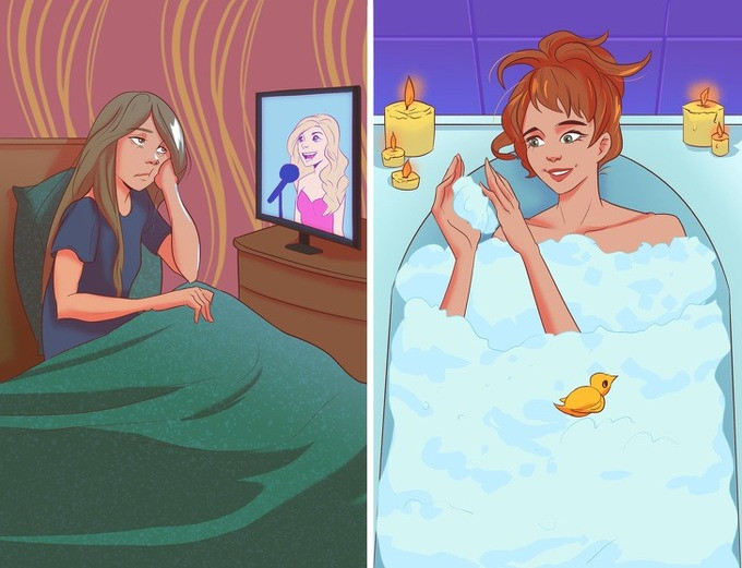 Ánh sáng xanh từ màn hình TV, điện thoại.. ảnh hưởng đến việc sản xuất melatonin giúp bạn dễ ngủ và ngủ ngon hơn. Thay vì xem film, lướt Facebook… hãy tạo thói quen đọc sách hoặc ngâm bồn nước ấm thư giãn trước khi ngủ khoảng 30 phút.