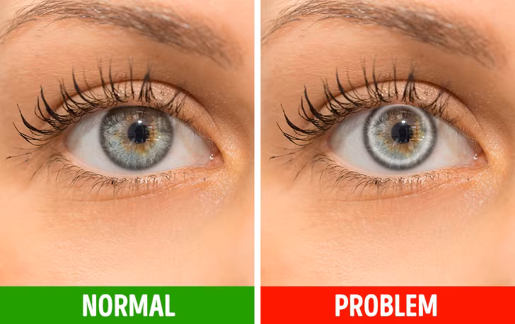 Thay đổi màu mắt: Nếu có một vòng trắng hoặc xám quanh giác mạc, đó có thể là dấu hiệu của cholesterol cao đối với những người dưới 45 tuổi. Thay đổi này thường vô hại và nó chỉ gây hiệu ứng hình ảnh.