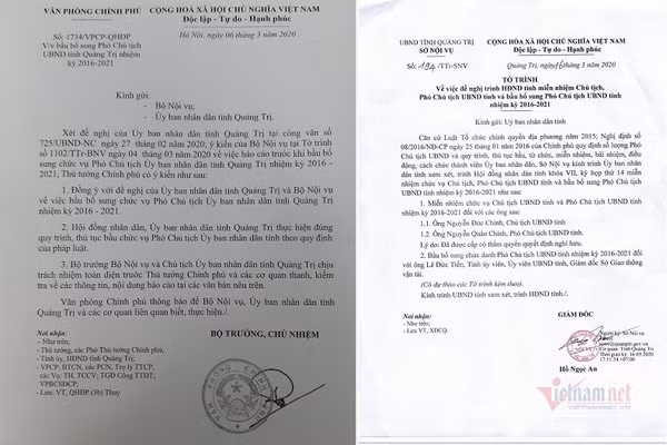 De nghi mien nhiem chuc vu Chu tich, Pho Chu tich tinh Quang Tri