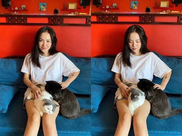 Ca sĩ Phương Ly chọn quần short, áo thun rộng để mặc ở nhà mùa dịch.