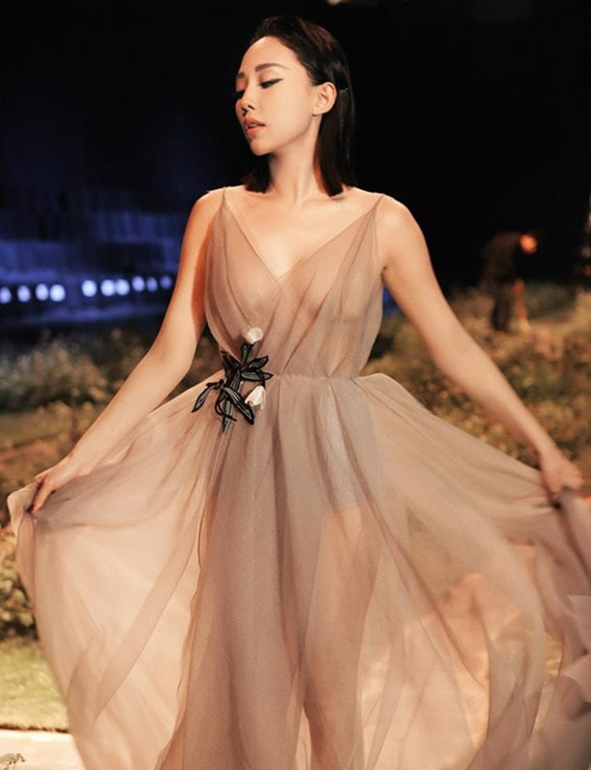 Trước đây, nữ ca sĩ 8X từng khiến khán giả tranh cãi bởi chiếc đầm xuyên thấu lộ cả vòng một.