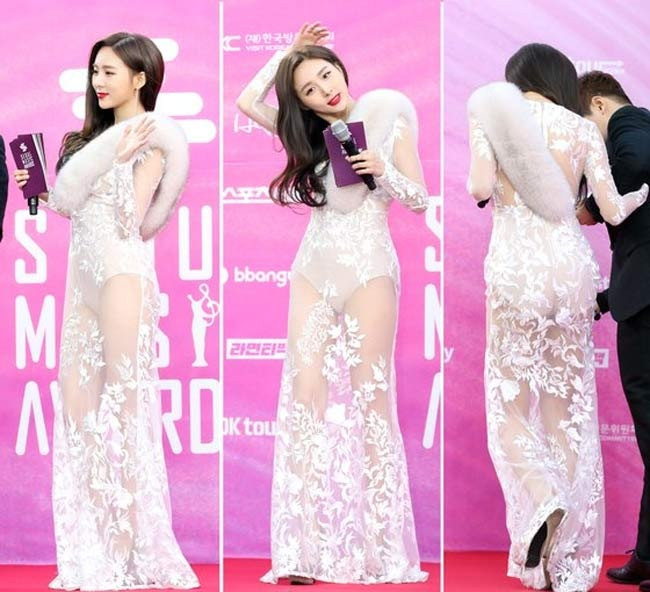 Hoa hậu Hàn Quốc 2018 Kim Soo Min xuất hiện trên thảm đỏ lễ trao giải Korea Drama Awards, nhận được nhiều sự chú ý của truyền thông và công chúng Hàn Quốc.