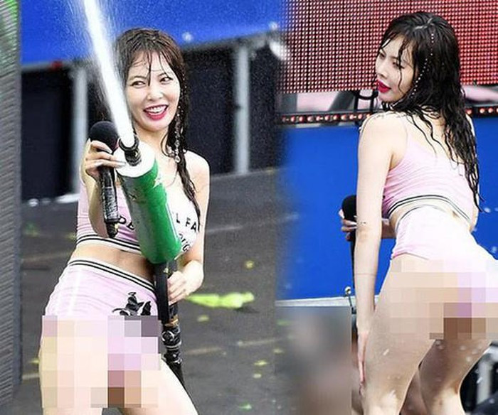 Nữ ca sĩ HuynA đã nhận không ít chỉ trích với cách lựa chọn trang phục biểu diễn phản cảm trong lễ hội nhạc nước Waterbomb.