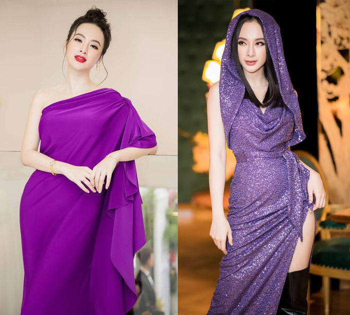 Angela Phương Trinh cũng là một trong những mỹ nhân đi đầu trong xu hướng mặc trang phục tím đến sự kiện.