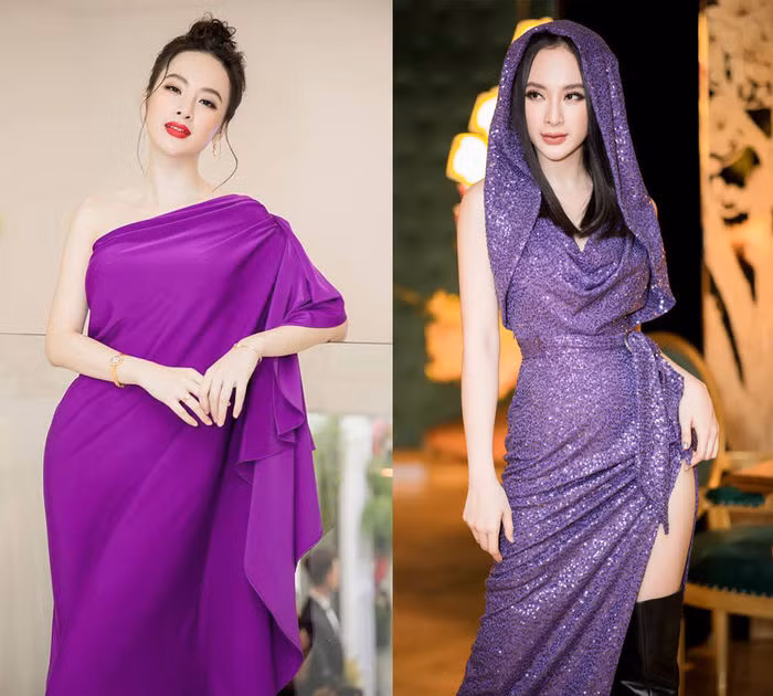 Angela Phương Trinh cũng là một trong những mỹ nhân đi đầu trong xu hướng mặc trang phục tím đến sự kiện.