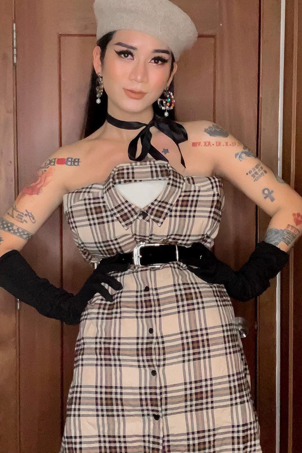 BB Trần còn mặc áo cho gối trước khi tạo hình thành váy. Ảnh: FB, Instagram. Video "Minh Hằng chia sẻ về phong cách thời trang". Nguồn: VTC.