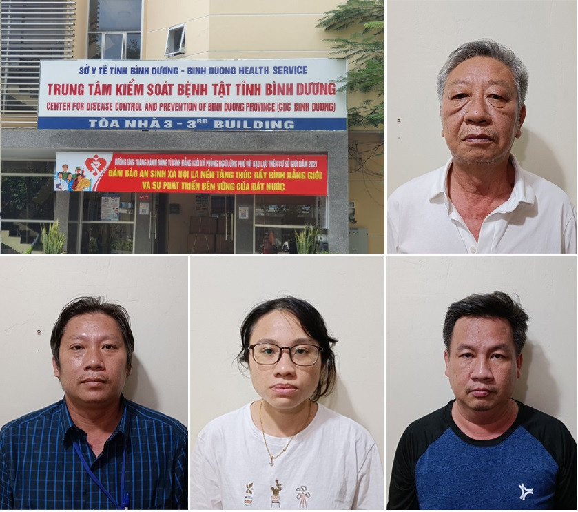 Tại CDC Bình Dương: Các bị can Nguyễn Thành Danh, Giám đốc CDC Bình Dương; Trần Thanh Phong, Phó phòng Tài chính Kế toán CDC Bình Dương; Lê Thị Hồng Xuyên, nguyên Phụ trách Phòng Thí nghiệm CDC Bình Dương; Tiêu Quốc Cường, Kế toán trưởng, Phó phòng tài chính Sở Y tế Bình Dương bị khởi tố tội Vi phạm quy định về đấu thầu gây hậu quả nghiêm trọng.