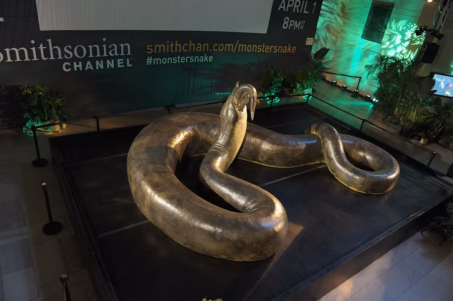 Với chiều dài ước tính từ 11 đến 15 mét và nặng khoảng một tấn, Vasuki Indicus không chỉ vượt qua kích thước của khủng long bạo chúa T-rex mà còn sánh ngang với loài rắn Titanoboa khổng lồ thời tiền sử. Titanoboa, được phát hiện tại Colombia năm 2009, có chiều dài khoảng 13 mét và nặng hơn một tấn. (Ảnh: yahoo)