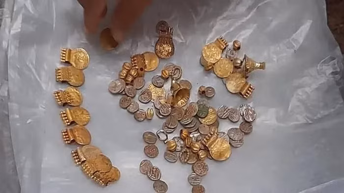 Trong lúc đào hố tại đồn điền cao su, một nhóm phụ nữ ở quận Kannur, bang Kerala, Ấn Độ đã phát hiện kho báu chứa vàng và bạc.