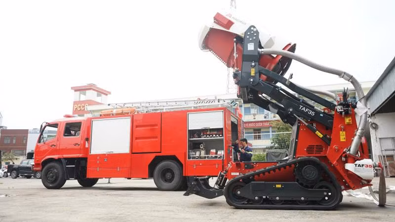 Robot TAF35, được chế tạo bởi một công ty của Đức, có chiều dài khoảng 3 mét và nặng 3.950 kg. (Ảnh: Báo Công an TP Đà Nẵng)