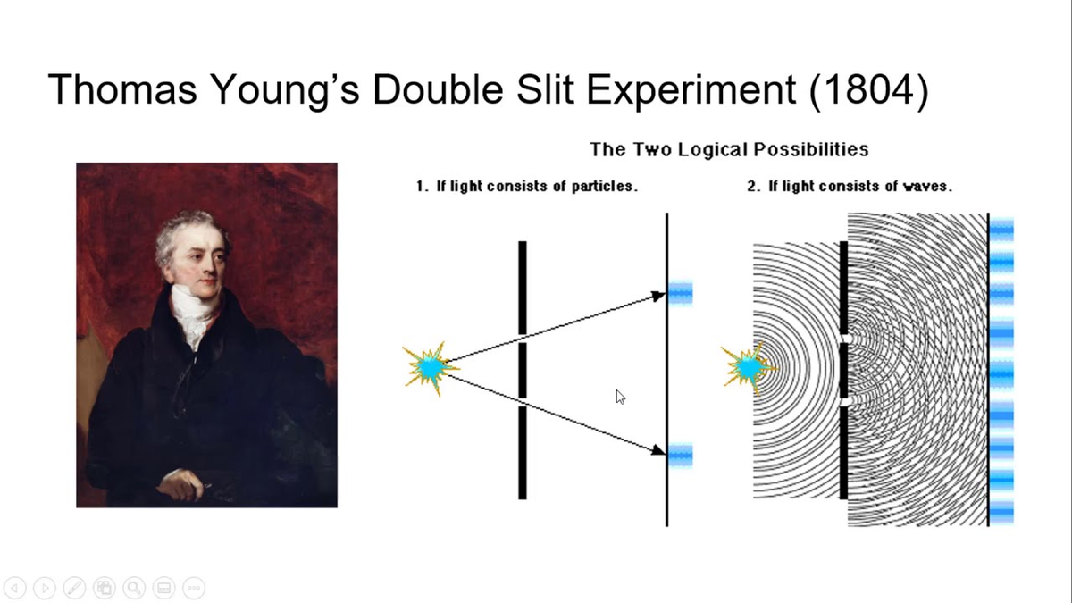 5. Thí nghiệm giao thoa ánh sáng của Thomas Young: Thomas Young đã chứng minh tính chất sóng của ánh sáng thông qua thí nghiệm giao thoa. Ông chiếu ánh sáng qua hai khe hẹp và quan sát các vân giao thoa trên màn hình, cho thấy ánh sáng có thể giao thoa và tạo ra các mẫu vân sáng tối. (Ảnh: YouTube)