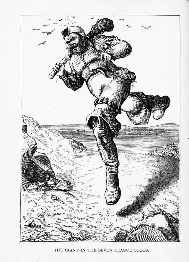 3. Đôi giày bảy dặm: Trong truyện cổ tích châu Âu, người đi giày này có thể di chuyển 7 dặm chỉ trong một bước. Ví dụ, cậu bé Hop-o’-My-Thumb trong truyện Pháp đã sử dụng đôi giày này để trốn thoát khỏi con yêu tinh.